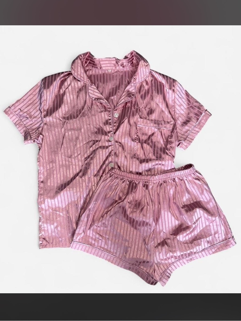 Satin Style Pink Striped Short Pajama Set
